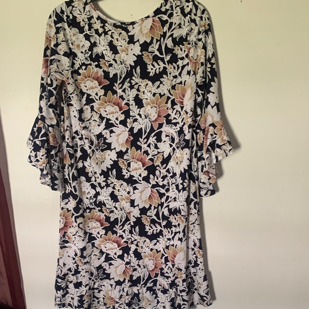 SJS Floral Boho Dresswith Black and White Accents